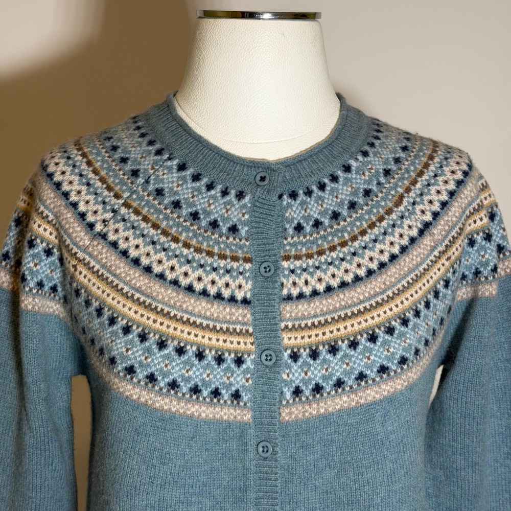 Tabitha Webb Lambswool Blend Fair Isle Nordic Cardigan Sweater Womens Medium - Picture 2 of 12